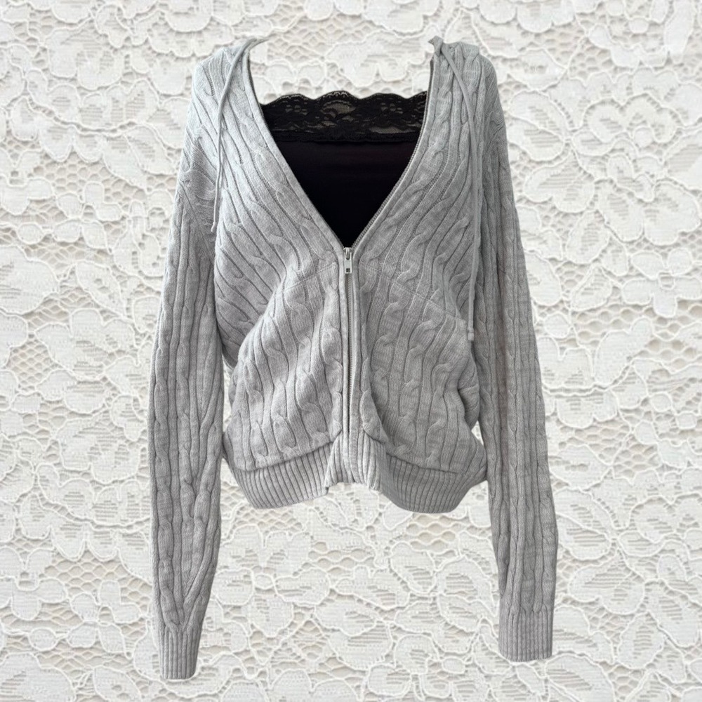 aeropostale cable knit sweater zip up hoodie